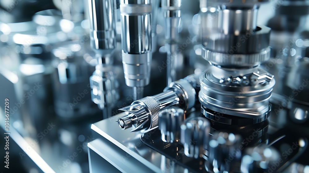 Close-up of advanced scientific tools, featuring metallic textures and sharp details, taken in a laboratory Close-up of advanced scientific tools, featuring metallic textures and sharp details, taken in a laboratory