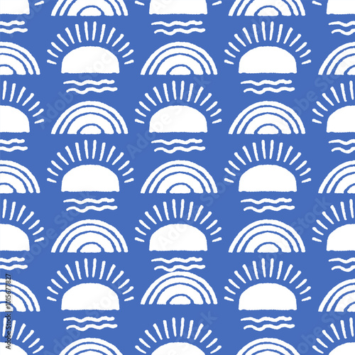 Sunrise Coastal Seamless Vector Pattern