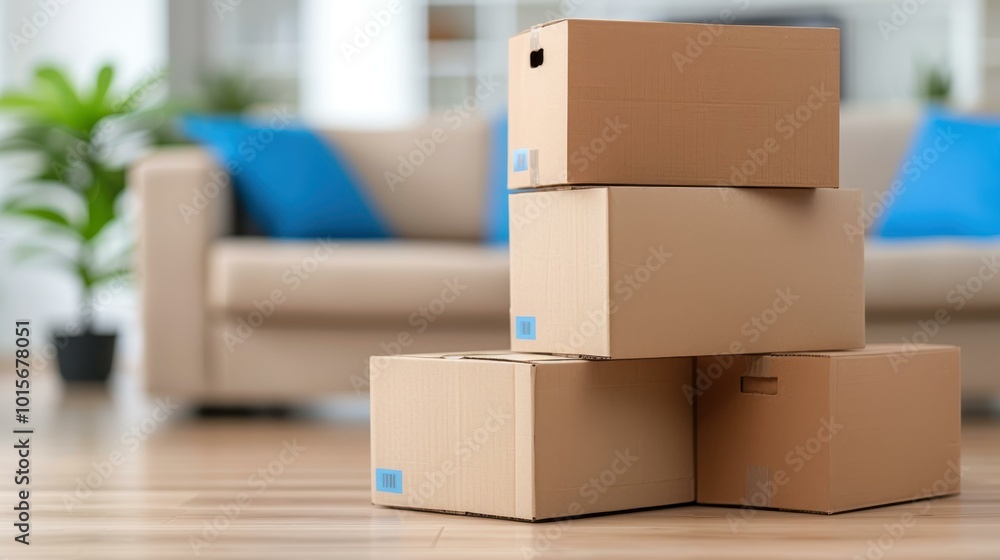 Stack of packed boxes fills the living room, ready for a fresh start in a charming, classicstyle home. Stack of packed boxes fills the living room, ready for a fresh start in a charming, classicstyle home.