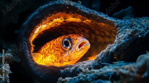 Pearlfish Inside Sea Cucumber with Glowing Effect photo