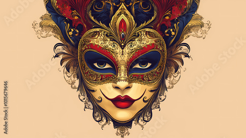 Venetian carnival mask, carnival party. Venetian Carnival. Illustration