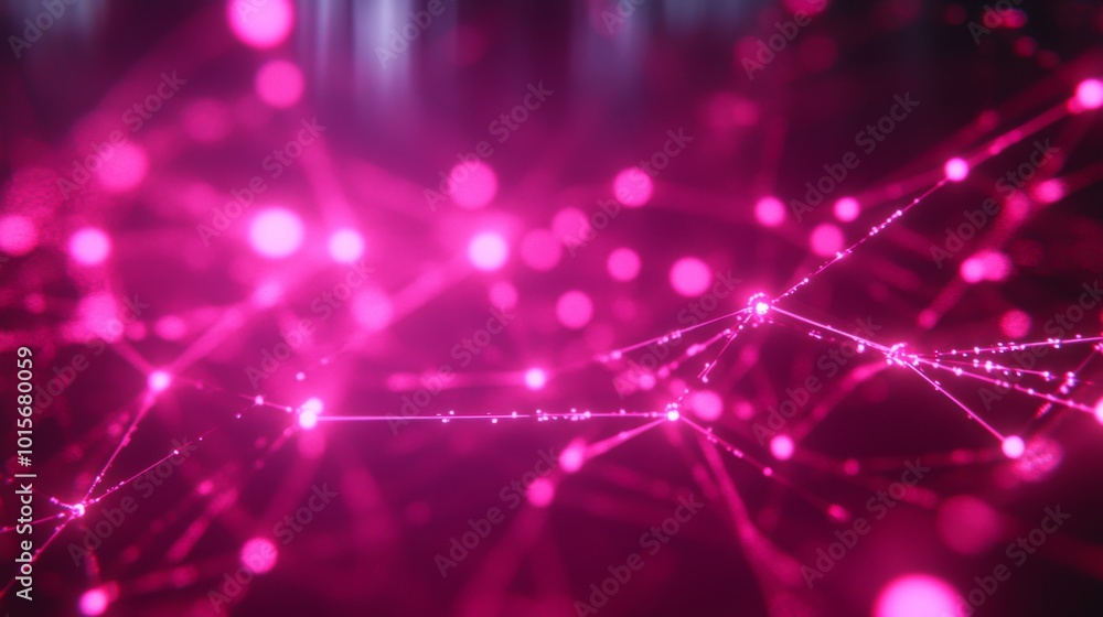 Fototapeta premium Abstract Pink Network of Connected Lines and Glowing Dots