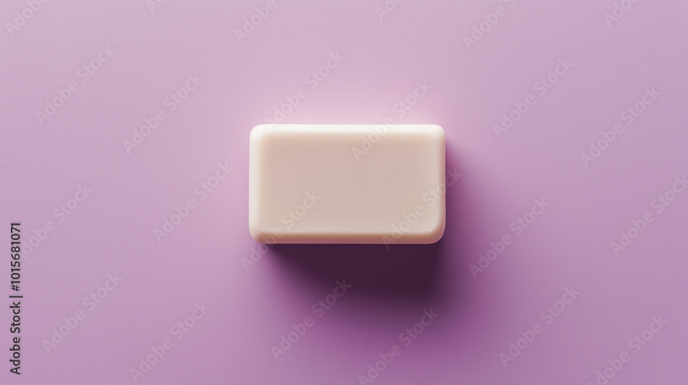 top down view, the image depicts a soap placed in the center of a a soft lavender background top down view, the image depicts a soap placed in the center of a a soft lavender background