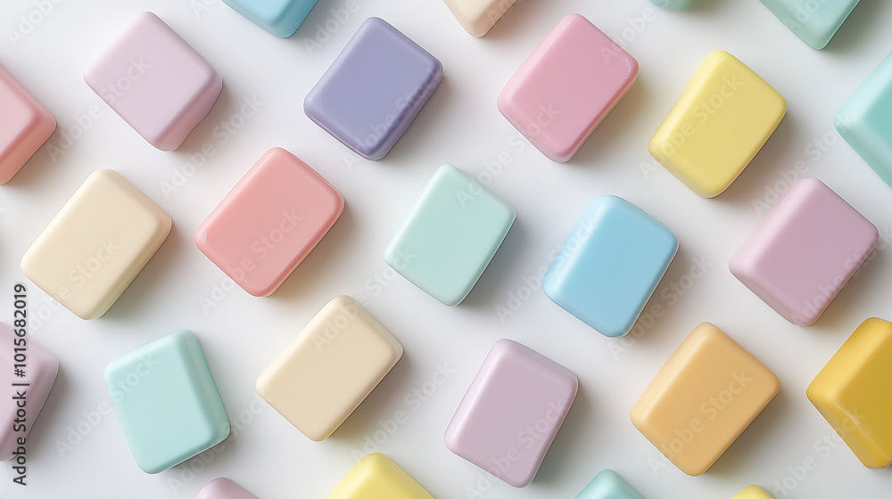 top down view, the image depicts colorful soaps placed on a white background top down view, the image depicts colorful soaps placed on a white background