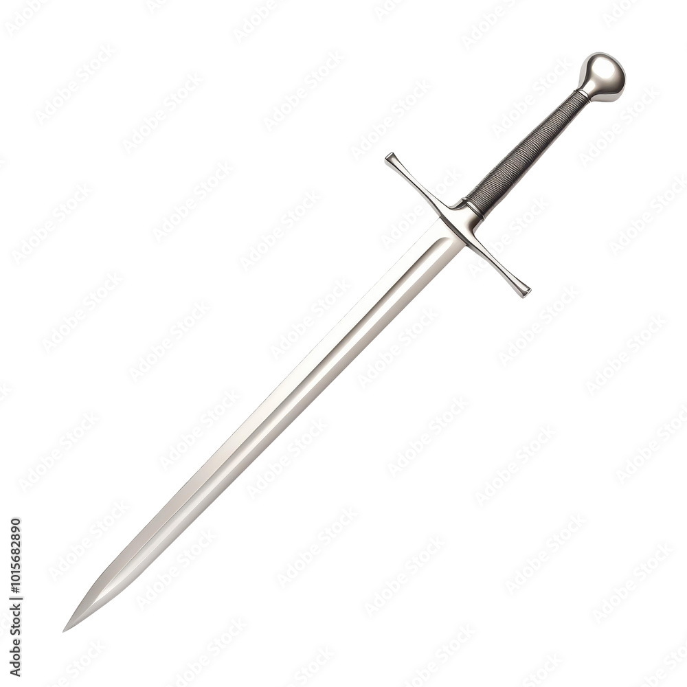 A sleek and simple sword displayed on a crisp white background, perfect for a minimalist aesthetic. A sleek and simple sword displayed on a crisp white background, perfect for a minimalist aesthetic.