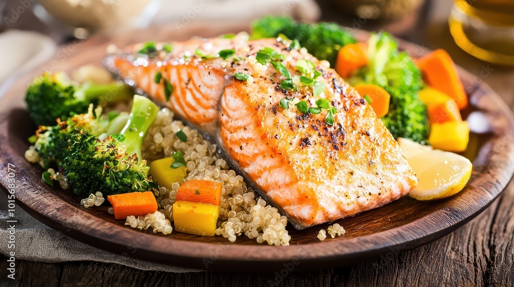 Grilled Salmon with Quinoa, Broccoli, and Carrots - Healthy Dinner Recipe Grilled Salmon with Quinoa, Broccoli, and Carrots - Healthy Dinner Recipe