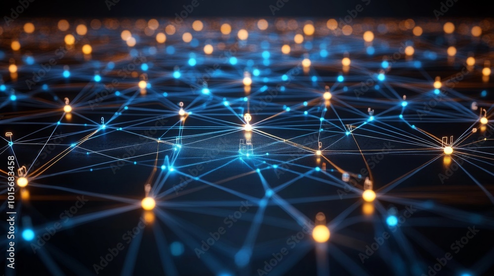 Fototapeta premium Interconnected Network of Blue and Orange Nodes