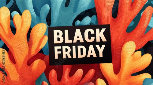 Fototapeta Naklejka Na Ścianę i Meble -  Coral reef with Black Friday sale tags, flat design illustration