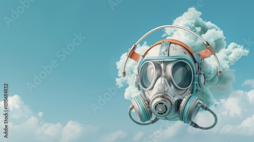 A whimsical illustration of a respirator mask as a superhero. photo