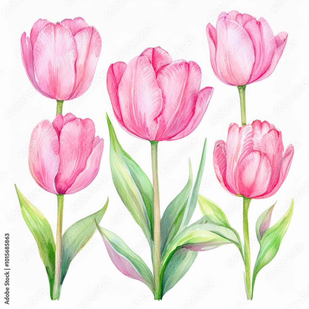 pink tulips on white