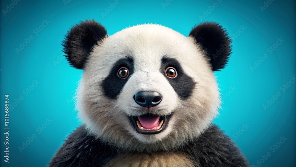 A playful panda with wide eyes and a bright smile, against a vibrant blue backdrop, captures the essence of pure joy and carefree delight. A playful panda with wide eyes and a bright smile, against a vibrant blue backdrop, captures the essence of pure joy and carefree delight.