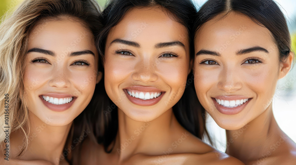 Celebrate stunning mixedrace beauty with a soft focus backdrop that enhances the captivating charm of diverse women. Celebrate stunning mixedrace beauty with a soft focus backdrop that enhances the captivating charm of diverse women.