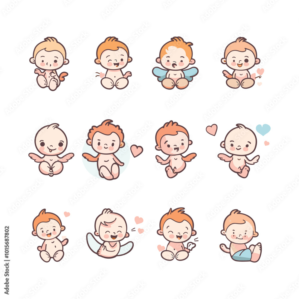 Set baby logo cute vector icon illustration style Set baby logo cute vector icon illustration style