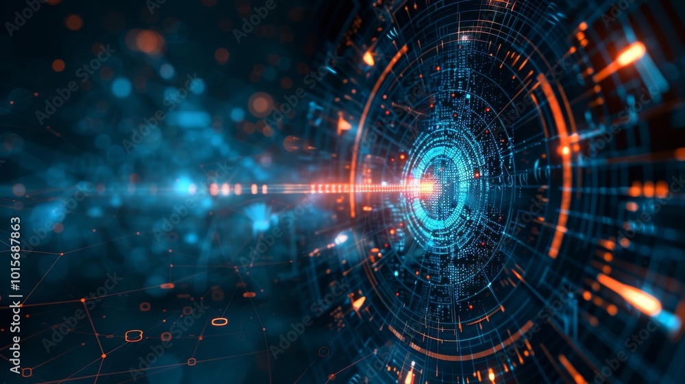 Obraz premium High-tech nanotechnology background with a blend of nano-machinery and digital interfaces