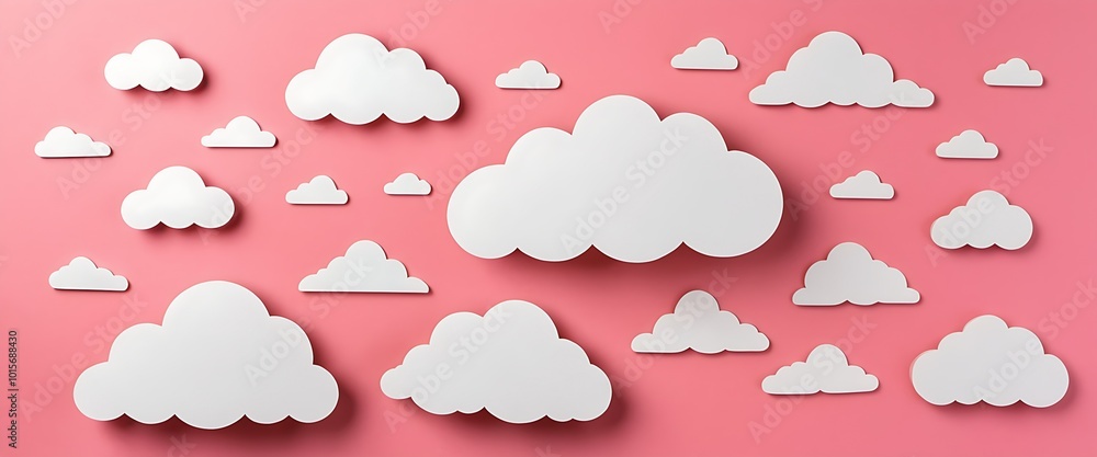 White Paper Clouds Against a Pink Backdrop for Stylish Copyspace White Paper Clouds Against a Pink Backdrop for Stylish Copyspace