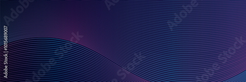 Abstract glowing wave lines on dark blue background. Dynamic wave pattern. Modern flowing wavy lines. Futuristic technology concept. Suit for banner, poster, cover, brochure, flyer, website