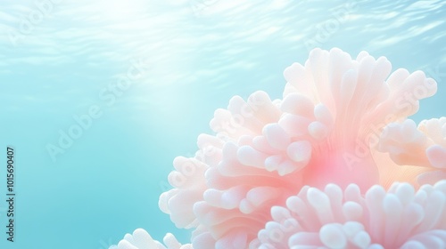 A pink coral with white tips is floating in the ocean photo