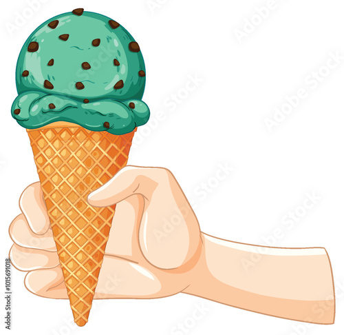 Hand Holding Mint Chocolate Ice Cream