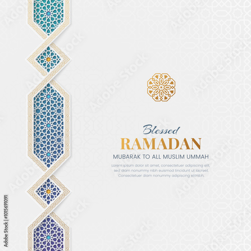 Ramadan Kareem decorative social media post with  intricated border and pattern