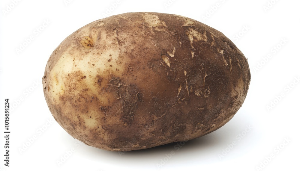 Fototapeta premium A Single Brown and Yellow Potato With Dirt