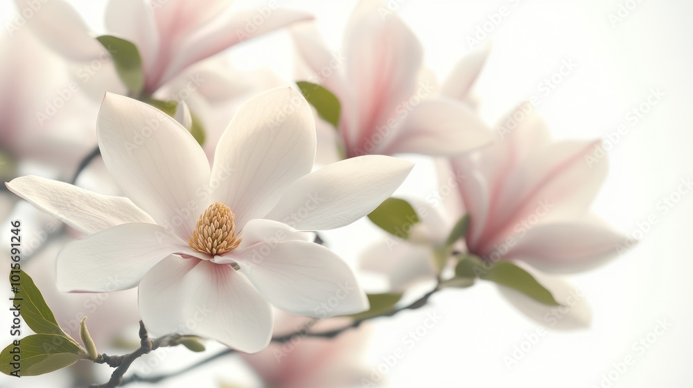 A magnolia tree with large, blooming flowers, isolated from background, focusing on the vibrant petals A magnolia tree with large, blooming flowers, isolated from background, focusing on the vibrant petals