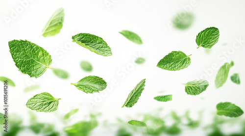 Mint in the fall on a light background, created with Generative AI technology