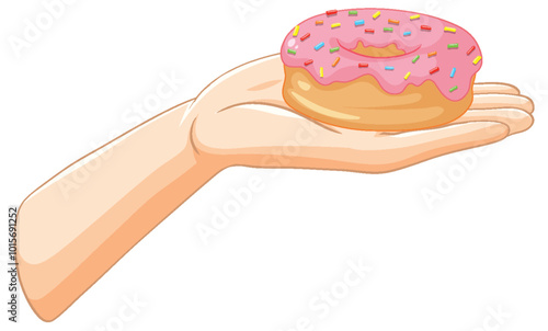 Hand Holding a Pink Frosted Donut