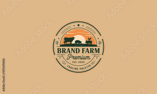 Brand Farm Premium Logo featuring farm animals