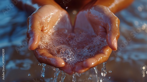 A person washing their hands with clean water, symbolizing the importance of environmental preservation.