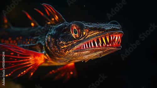 Glowing Loosejaw Dragonfish with Sharp Elongated Teeth photo