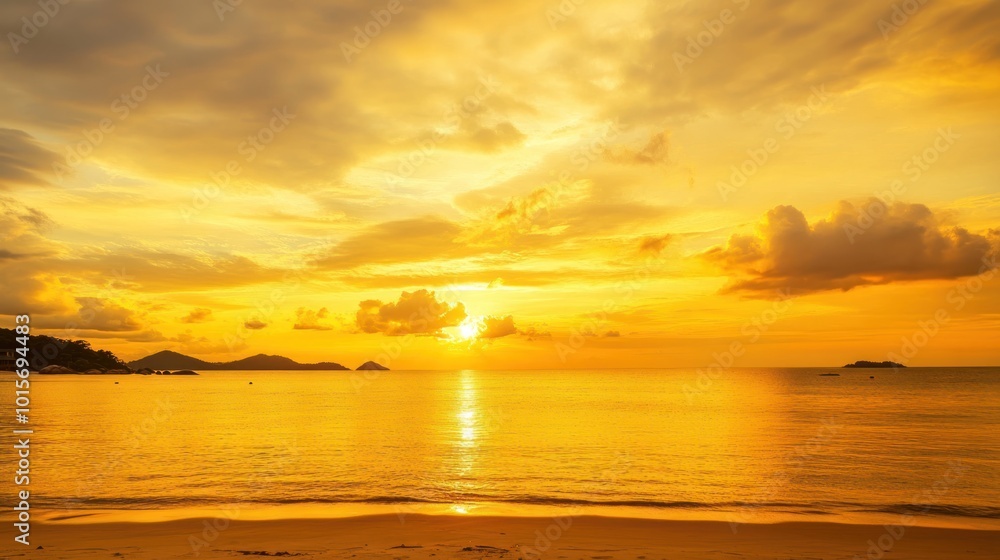 Fototapeta premium Golden Sunset Over Calm Ocean