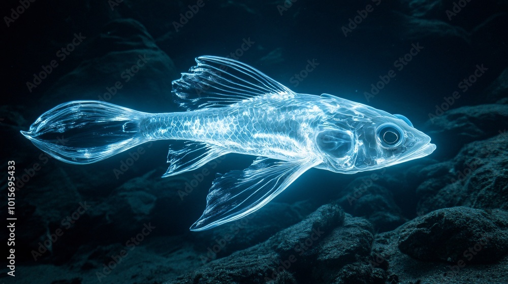 Naklejka premium Bioluminescent Lanternfish in Underwater Environment