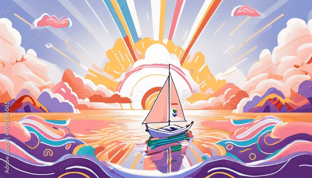 Sailboat at sunset with colorful sky Sailboat at sunset with colorful sky