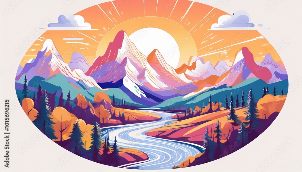 Vibrant mountainscape with river Vibrant mountainscape with river