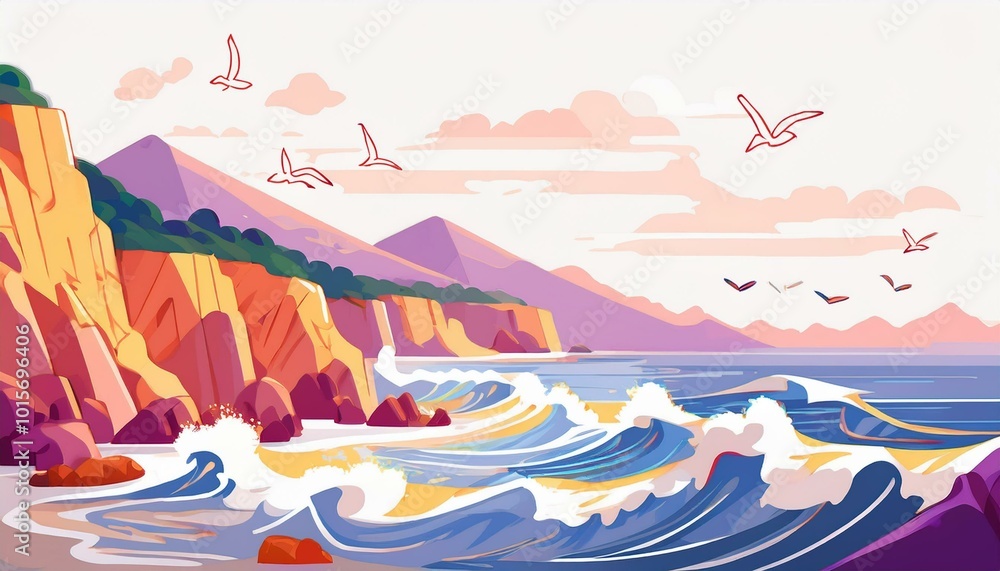 Waves crash on a rocky shore. Waves crash on a rocky shore.