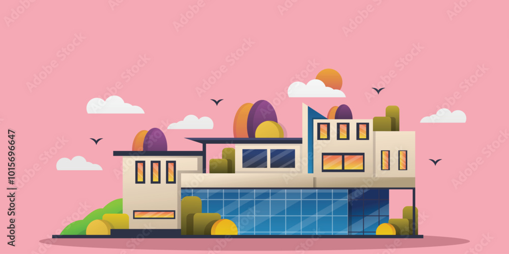 House Building Illustration using modern style vector view House Building Illustration using modern style vector view