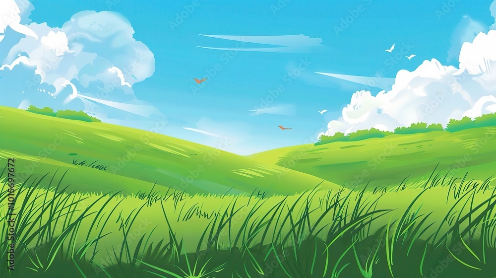 Grassland and Green Grass Background - a serene and natural visual. The grassland with lush green grass creates a peaceful and captivating scene Grassland and Green Grass Background - a serene and natural visual. The grassland with lush green grass creates a peaceful and captivating scene