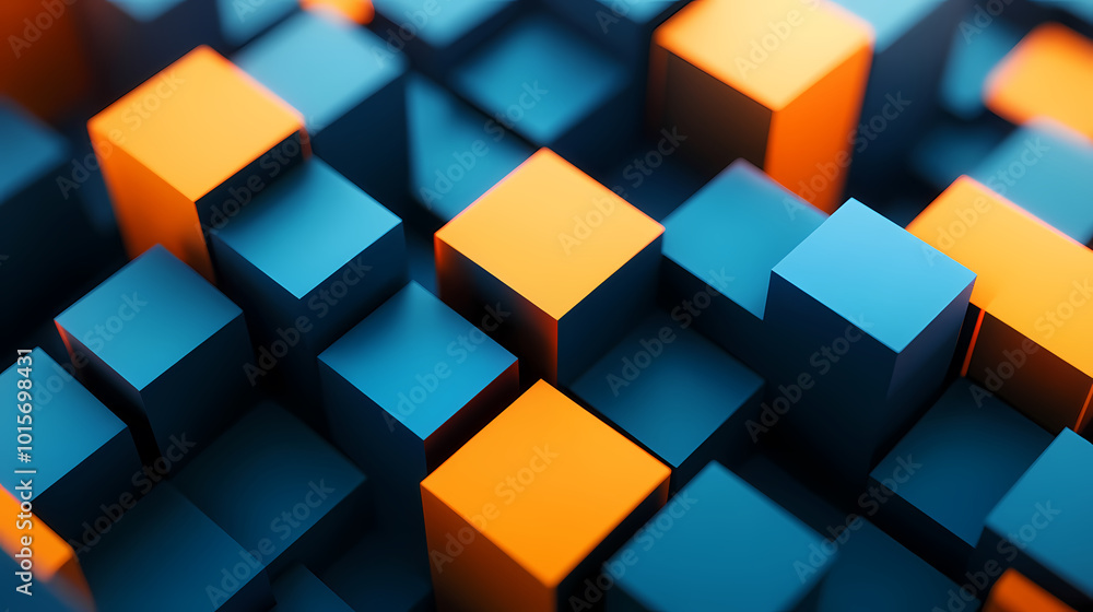 Tech background with stacked blue and orange cubes Tech background with stacked blue and orange cubes