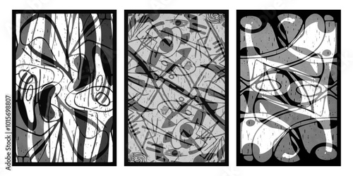 Set of 3 Abstract illustration in vintage style. For use in graphics, for wall decor.