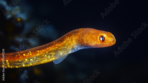 Glowing Cusk Eel Swimming in the Deep Sea photo