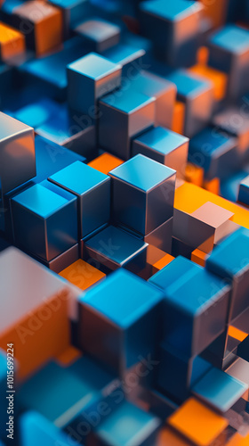 Tech background with stacked blue and orange cubes