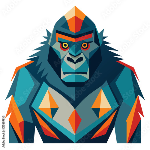 Geometric Gorilla Portrait: A bold, abstract portrait of a gorilla, rendered in vibrant geometric shapes and colors. photo