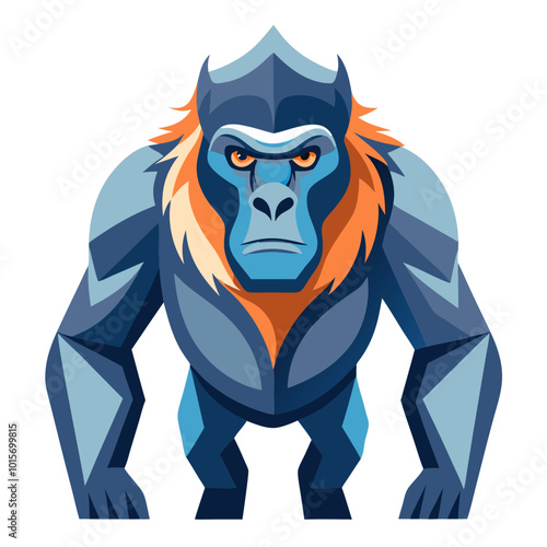 Majestic Snub-Nosed Monkey: A stylized illustration of a powerful snub-nosed monkey, rendered in shades of blue and orange, commands attention with its intense gaze.