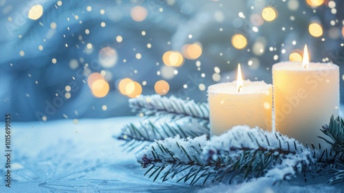 Candles and Pine Branches in a Winter Wonderland