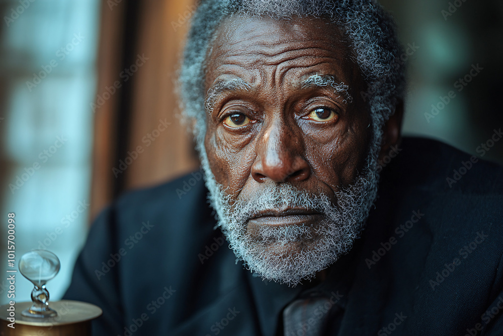 closeup portrait of a serious senior black man with a grey beard - dark blue suit - thoughtful - dramatic lighting closeup portrait of a serious senior black man with a grey beard - dark blue suit - thoughtful - dramatic lighting