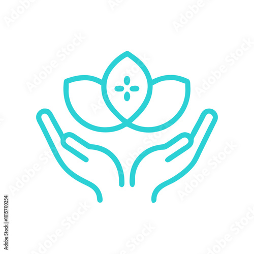 Vector icon of a person enjoying healing relaxing music with headphones and musical notes in turquoise color on a clean background
