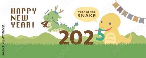 2025年巳年　2025の数字を持つヘビの新年のバナー素材