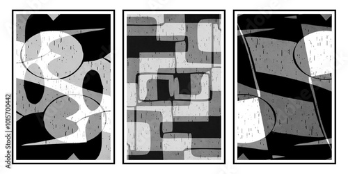 Set of 3 Abstract illustration in vintage style. For use in graphics, for wall decor.