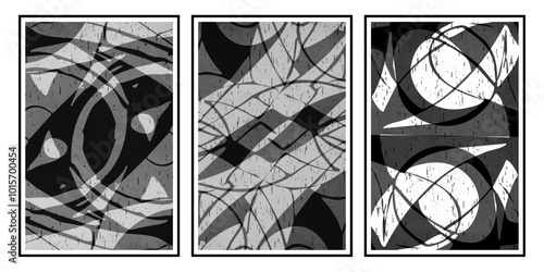Set of 3 Abstract illustration in vintage style. For use in graphics, for wall decor.