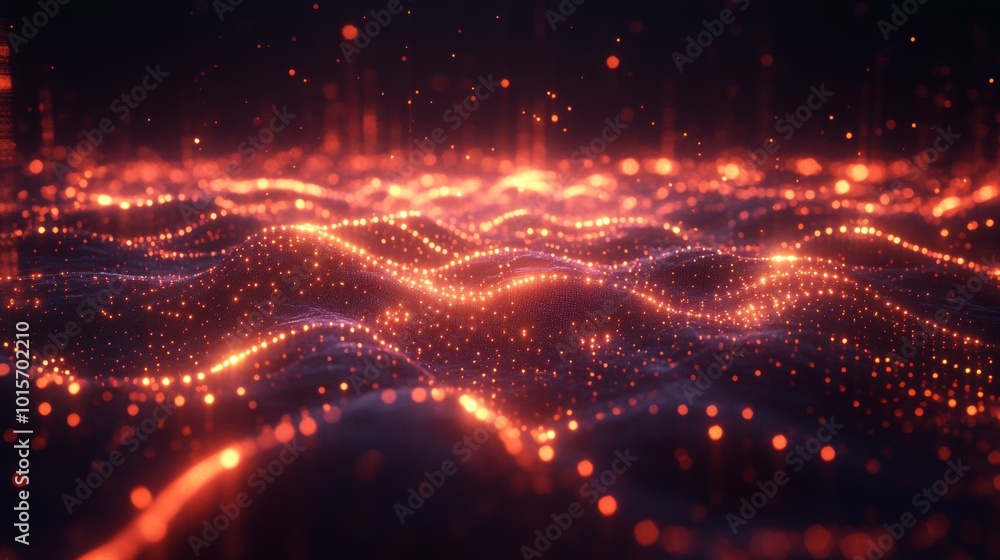 Abstract Glowing Particles Forming a Wavy Landscape Abstract Glowing Particles Forming a Wavy Landscape